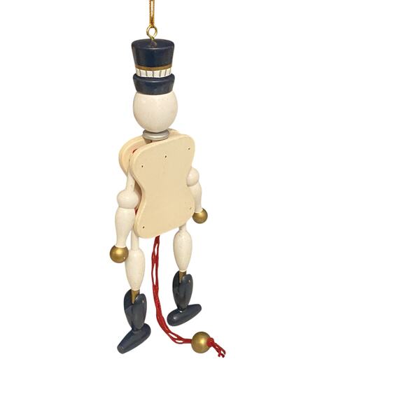 Vintage Pull Toy Christmas 7 1/2" Tall Moving Arms Legs Snowman Wooden Ornament - Picture 3 of 9